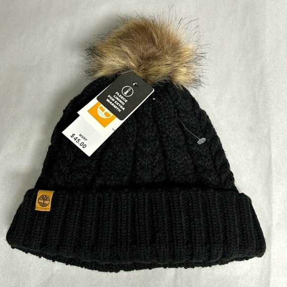 New Timberland Hat Women’s Winter Hat Black Cable Knit Lined Cuffed Beanie Hat main image 5
